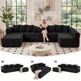 thumbnail image 1 of SEENYOO 146" U-Shaped Sectional Sofa, Modular Boneless Couch, 5-Seater Convertible Sleeper Sofa, Deep Seat, Corduroy Fabric, Black, 1 of 11