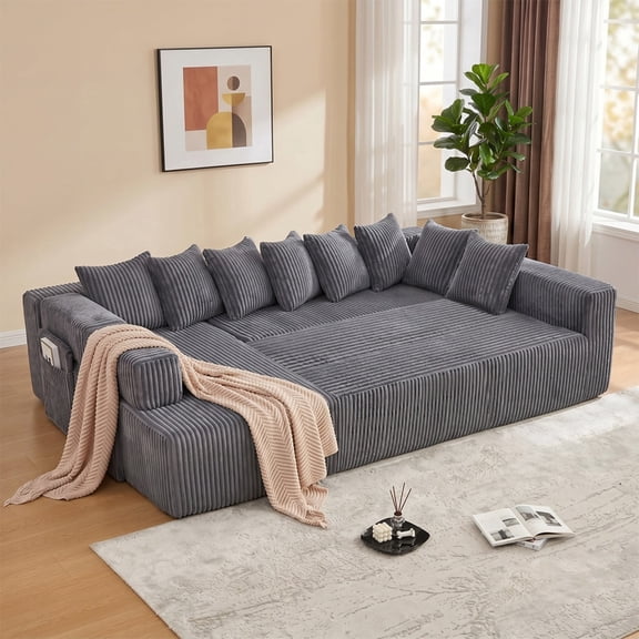 146" U Shaped Sectional sofa,5 Seats Convertible Sleeper Couch& L-shaped ,Oversized sofa,8 Pillows,Free Combination,Magazine bag,Corduroy