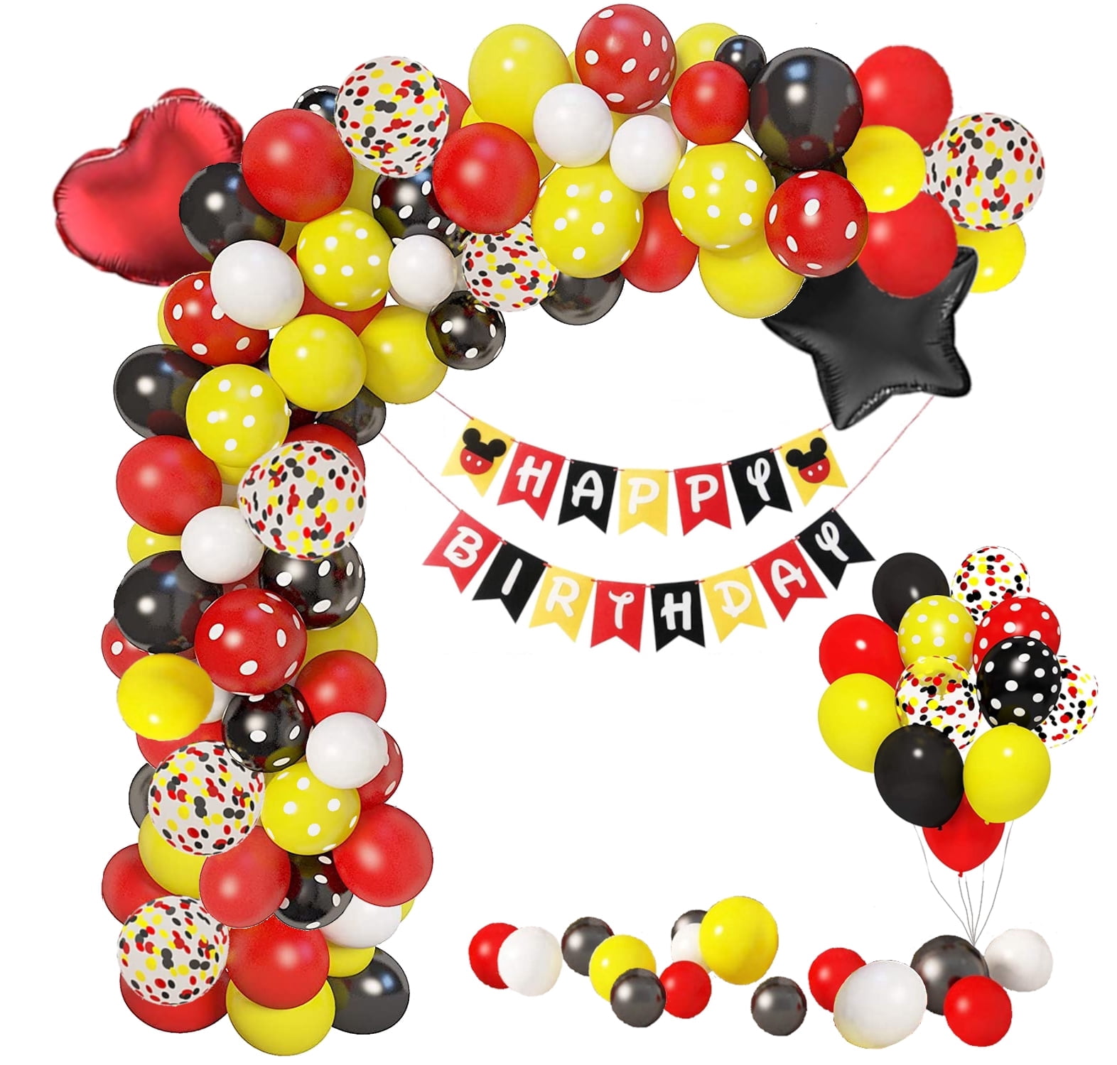 146 pcs Mickey Theme Birthday Balloons Arch Garland Kit with Happy Birthday Banner for Birthday Party Supplies