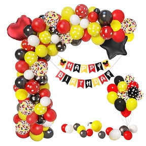 146 pcs Mickey Theme Birthday Balloons Arch Garland Kit with Happy Birthday Banner for Birthday Party Supplies