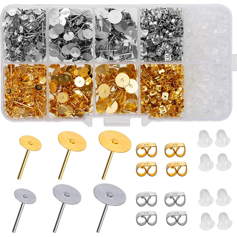 1460 Pcs Earring Posts and Backs, Gold Earring Jewelry Making Supplies Hypoallergenic Earring Studs for Jewelry Making with Butterfly Earring Backs
