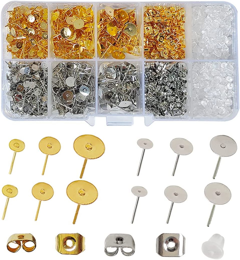1460 Pcs Earring Posts Stainless Steel ,Flat Pad Earring Studs,Earring Posts  and Backs, Earring Posts,Earring Studs for Jewelry Making, Stud Earring  Making Kit, Stud Earrings for Jewelry Making 