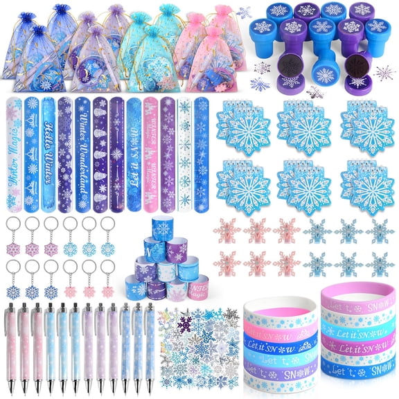 146PCS Frozen Party Favors, Snowflake Birthday Party Favors with Notebooks Stampers Stickers, School Stationery Set Birthday Supplies, Goodie Bag Stuffers Classroom Gift Reward Prize for Kids Y101