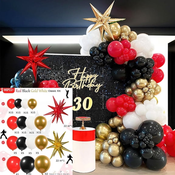 146pcs Red Balloon Kit, Different Sizes Pack for Birthday Graduation Baby Shower Valentines Christmas Wedding Party Decorations,Style 13