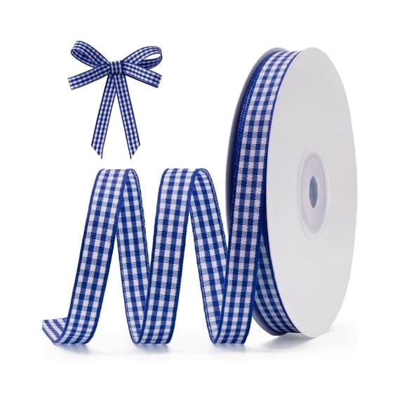 147.6Ft Blue and White Gift Wrapping Trim,1Roll Portable Gingham Decoration Accessories for Floral,Picnic,Wedding,Gift Wrapping