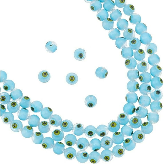 147 Pcs Lampwork Glass Evil Eye Beads 8mm Round Lampwork Evil Eye Charms Turkish Evil Eye Spacer Beads Evil Eye Loose Beads for Bracelets Jewelry Making Light Blue