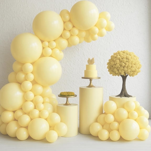 147 Pcs Pastel Yellow Balloons Arch Kit Light Yellow Balloon Different Sizes for Happy Birthday Decorations Party Supplies Wedding Bridal Anniversary Gender Reveal