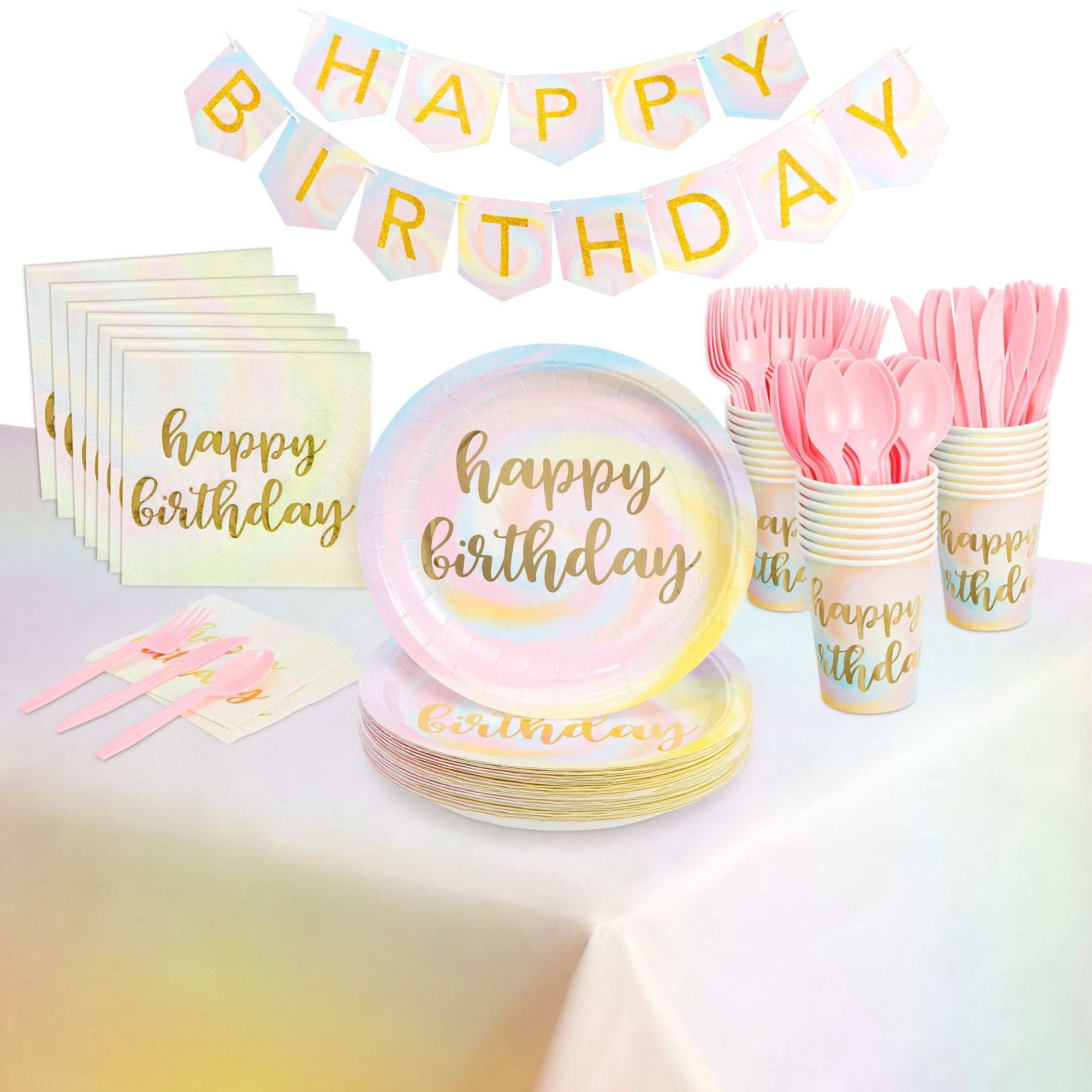 147-Piece Pastel Tie Dye Birthday Party Supplies Set
