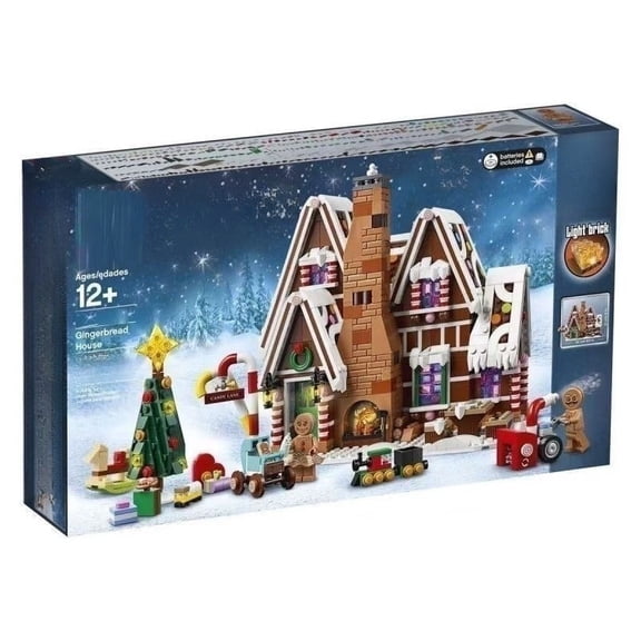 1477 PCS Light-Up Christmas Gingerbread House Building Blocks Holiday Display Model with LED Brick, Ages 12+