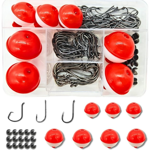 147PCS Fishing Tackle Kit, Including Fishing Hooks, Bobbers for Fishing, Octopus Circle Baitholder Hooks, Sinker Weights for Bass Trout Catfish Panfish