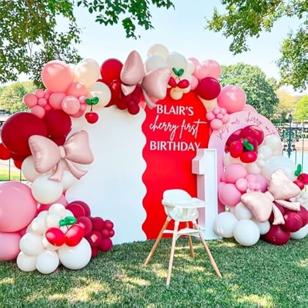 147Pcs Cherry Balloon Garland Arch Kit, Red Pink Cream White Balloons ...