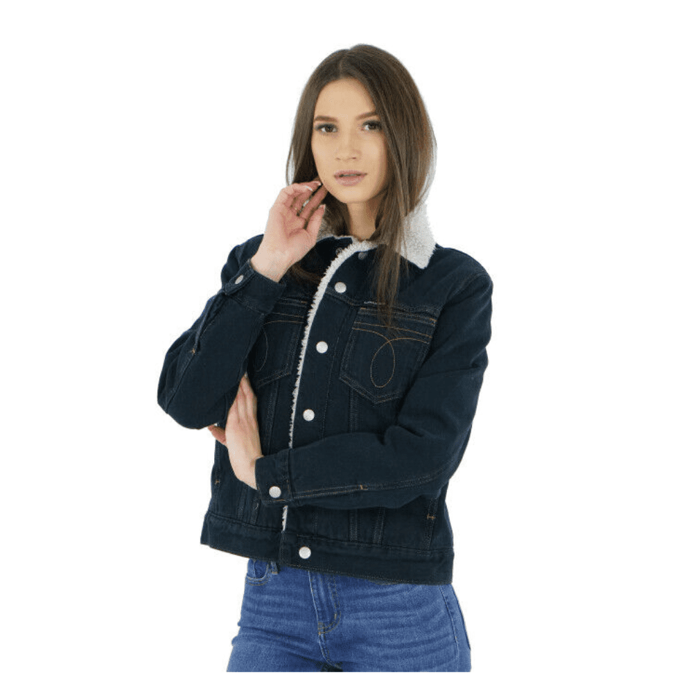 148 Calvin Klein women s Blue Black Denim Trucker Jacket Size L Walmart