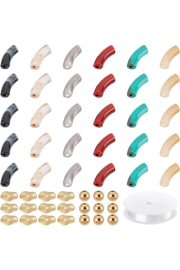 148 Pcs Acrylic Curved Tube Beads Making Kit 6 Colors 48 Pcs Colorful Opaque Imitation Gemstone Acrylic Beads Tibetan Style Alloy Wavy Spacer Beads