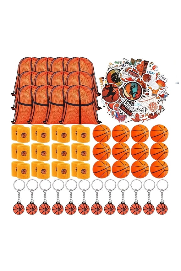 148 Pcs Basketball Party Favors Set, Sports Theme Gift Bags Wristbands Mini Basketballs Keychains Stickers, Bulk Party Supplies for Birthday Sports Event Team Gifts Goodie Bag Fillers