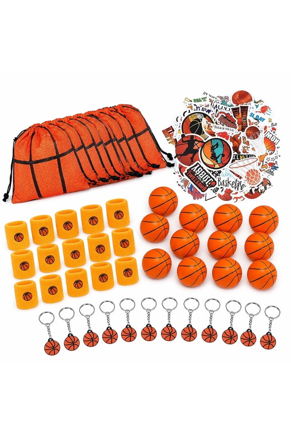 148 Pcs Basketball Party Favors Set, Sports Theme Gift Bags Wristbands Mini Basketballs Keychains Stickers, Bulk Party Supplies for Birthday Sports Event Team Gifts Goodie Bag Fillers