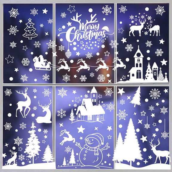 148 Pcs Christmas Snowflake Window Clings Stickers, Christmas Window Decorations for Christmas Window