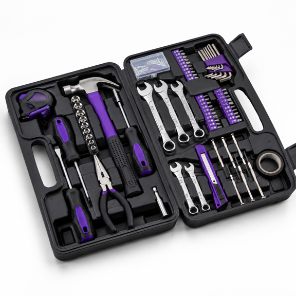 148-Piece Automotive and Household Tool Set, Purple Repair Kit with Storage Case