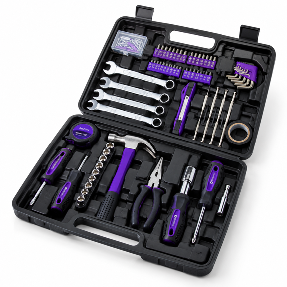 148-Piece Automotive and Household Tool Set, Purple Repair Kit with Storage Case