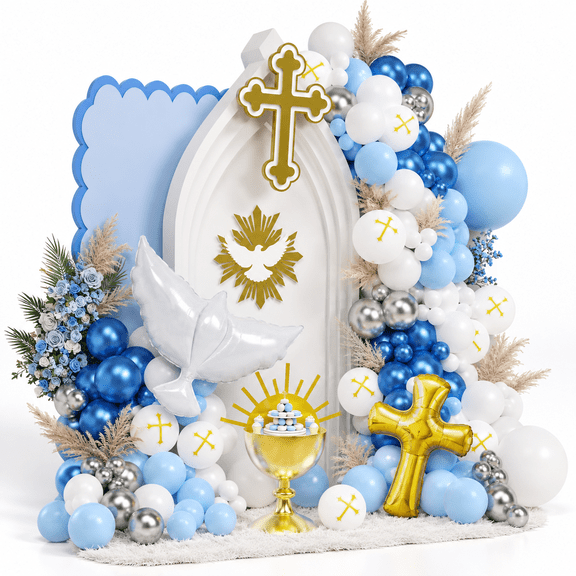 148-Piece Blue White First Communion Balloon Arch Kit for Baptism Decorations