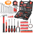 thumbnail image 1 of Cshidworld 148-Piece Tool Set General Household Hand Kit with Plastic Toolbox Storage Case, Mechanic Basic Home Tool Kit for Men and Women, All Essential Repair Tools for Home Garage and Office, Red, 1 of 8