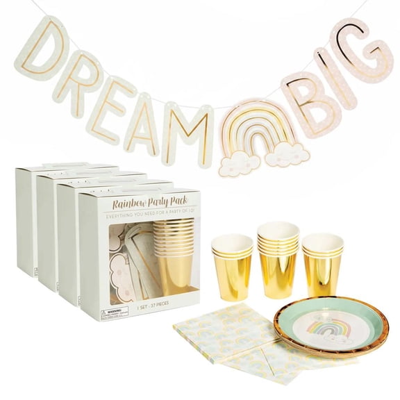 148 pc Bulk Rainbow Dream Tableware Decorating Kit for 48 Guests