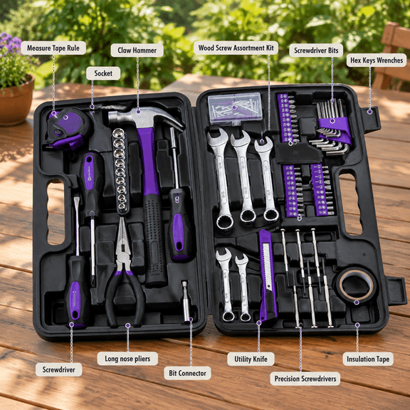 148-piece Purple Automotive and Household Tool Set Repair Kit