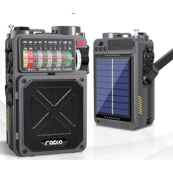 Greadio Bluetooth Portable Weather Radios, Single Piece, Charging Cable & AM FM Radio, Gray