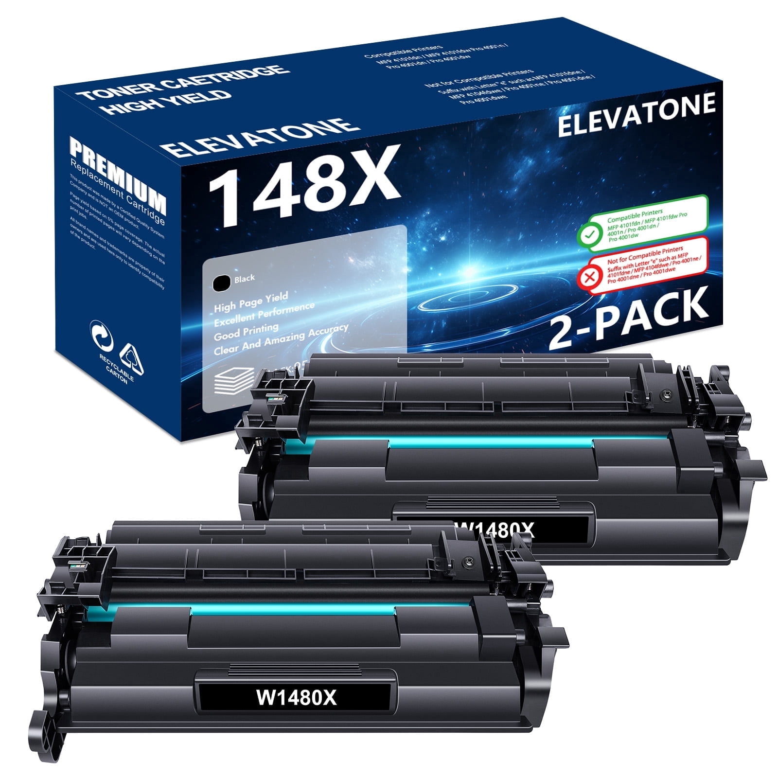 2-Pack 148A 148X Toner Cartridge with Chip Compatible for W1480A W1480X ...