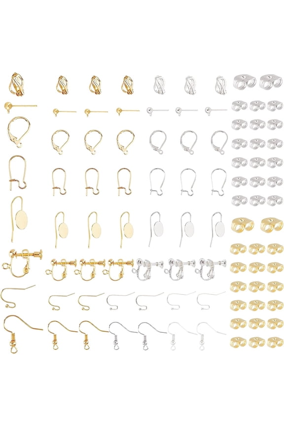 148Pcs 18 Styles DIY Earring Making Findings Kit Clip-on Earring Findings Hoop Earring Findings Brass Ball Post