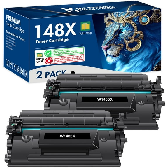 148X Toner Cartridge Black High Yield Compatible for HP W1480X 148X 148A Laserjet Pro 4001dn MFP 4101fdw 4101fdn 4001n 4001dn 4001dw2-Pack