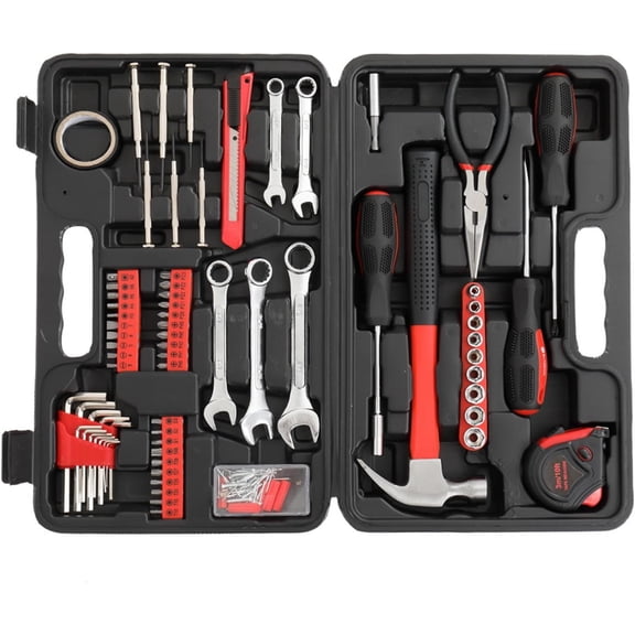 148pcs Iron Red Household Tool Set Household Multi-Specification Electrical Woodworking Hardware Tools Household Manual Combination Repair Set Gift Tool Box