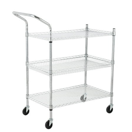 1490Lbs Capacity Heavy Duty Rolling Utility Cart, NSF Rolling Carts with Wheels,Commercial Grade Metal Cart with Handle Bar & Shelf Liner,Trolley Serving Cart for Restaurant,Kitchen