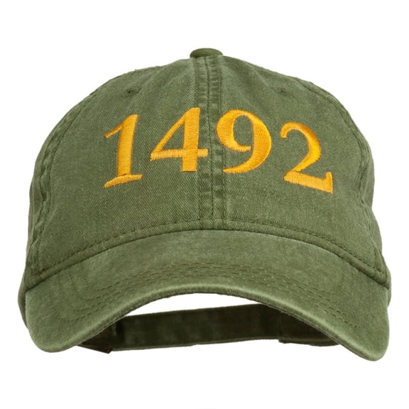1492 Columbus Day Embroidered Washed Cap - Olive Green OSFM