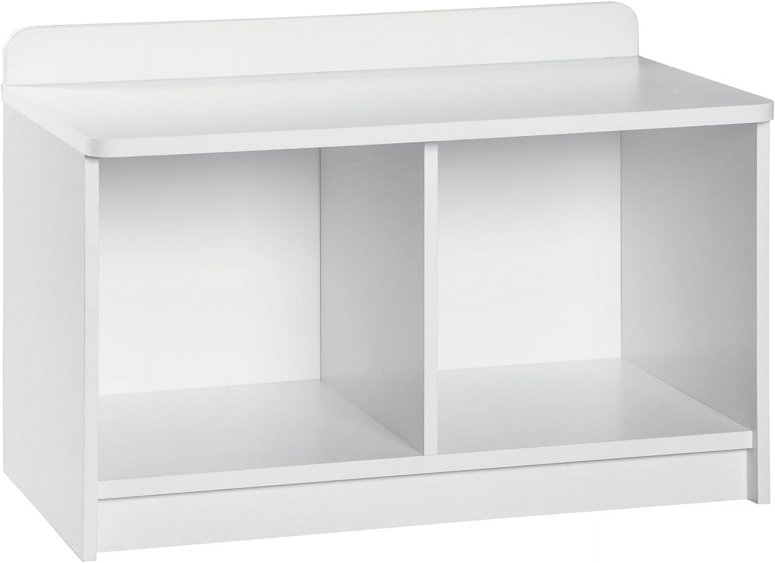 Bright White Laminate Wood Dual-Cube Storage Bench for Kids