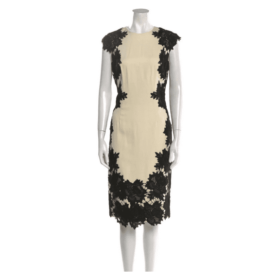 $1495.00 Lela Rose Lace Pattern Midi Length Dress, Black and Cream, size 14