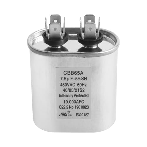 1499-546 Capacitor for Air Conditioners - 7.5uF+5% 370V/450V 60Hz 10,000 AFC Dual Run Ellipse Start for RV Camper A/C & Fan. Compatible with Coleman Air Conditioners 1499-5461 1499-576 Capacitor