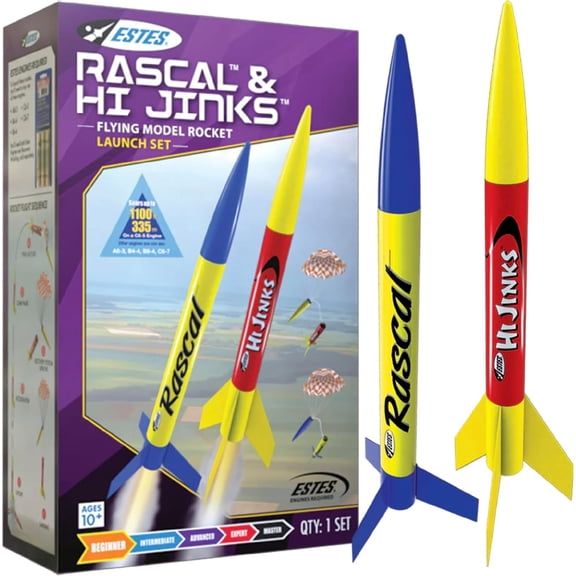 1499 Rascal and Hijinks Rocket Launch Set, Prebuilt Beginner Flying-Rocket-Model Set for Ages 10+, Includes Launch Pad System