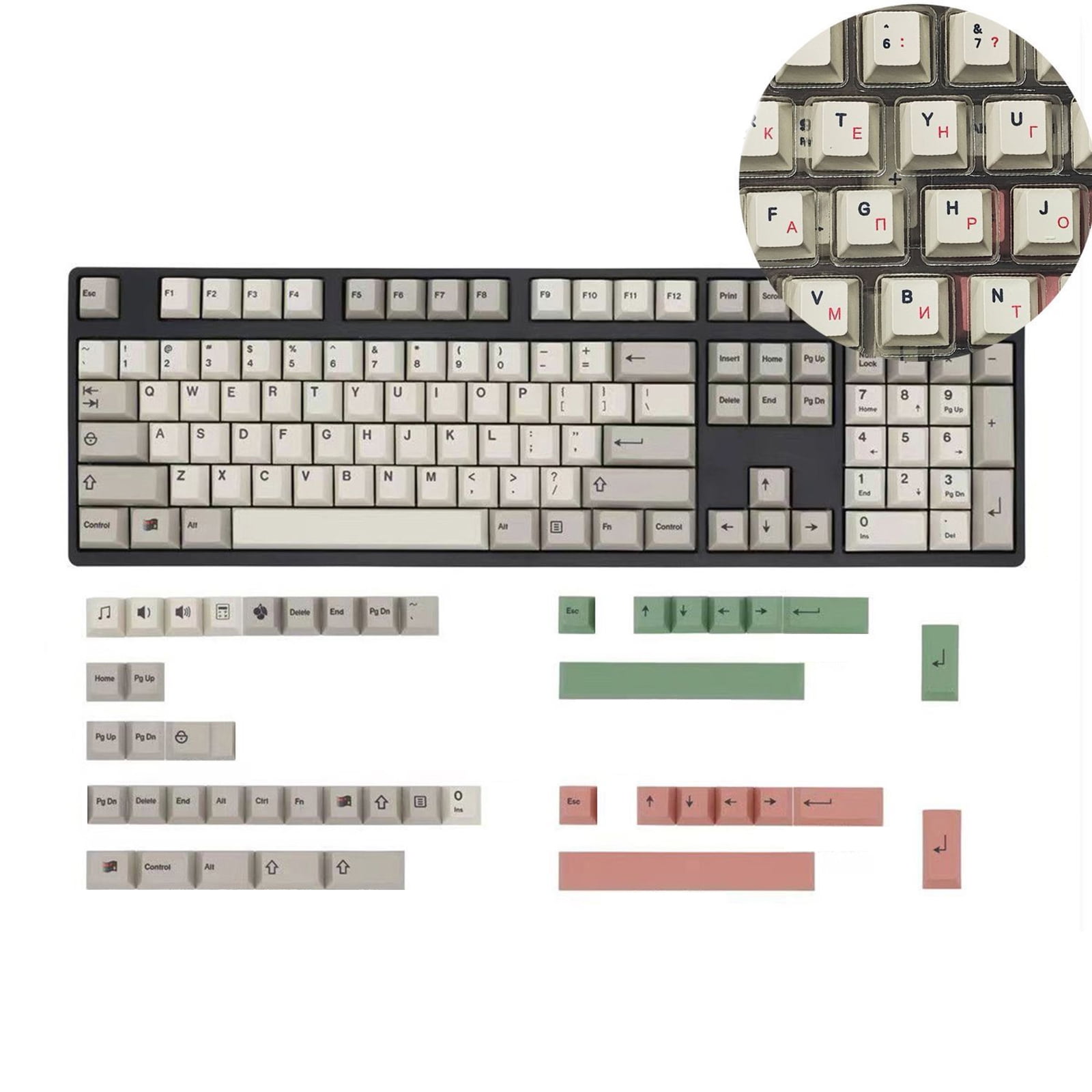 149Key Keycaps Support Backlights with Retro 9009 Color English/Korean/Japanese/Russian for Mechanical Keyboards
