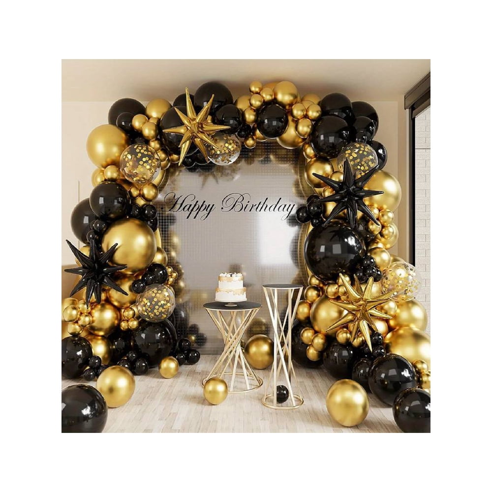 149Pcs Black & Gold Balloon Garland Arch Kit - Metallic Gold, Confetti & Starburst Foil Balloons for Birthday, Wedding & Graduation Party Decorations