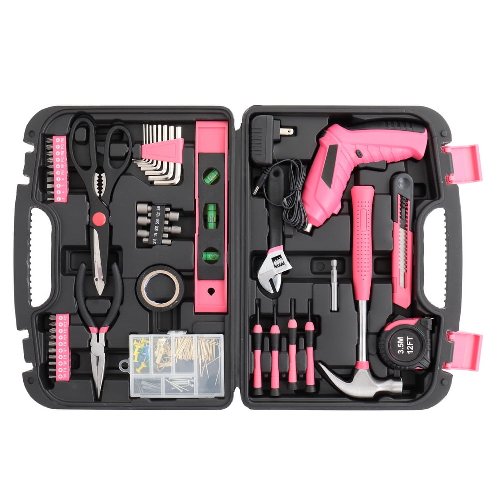 149pcs Iron Household Tool Set Pink Tool Drill Set Box Tool Kit For Women College Student House With Drill