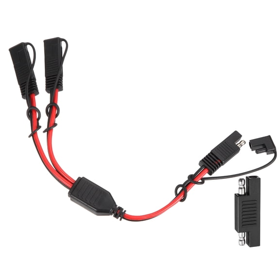 14AWG SAE Y Splitter Connector Cable, 1 to 2 SAE Extension Cable 0.8 ft with Waterproof Caps & Polarity Reverse Adapter for Solar Panel