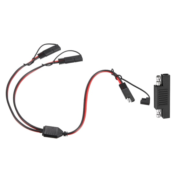 14AWG SAE Y Splitter Connector Cable, 1 to 2 SAE Extension Cable 1.8 ft with Waterproof Caps & Polarity Reverse Adapter for Solar Panel