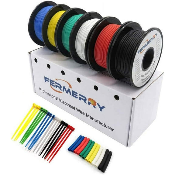 14AWG Silicone Wire Stranded Tinned Copper Wire 14 Gauge Electronic Automotive Hook up Wire 6 Colors 10Ft Each from Fermerry