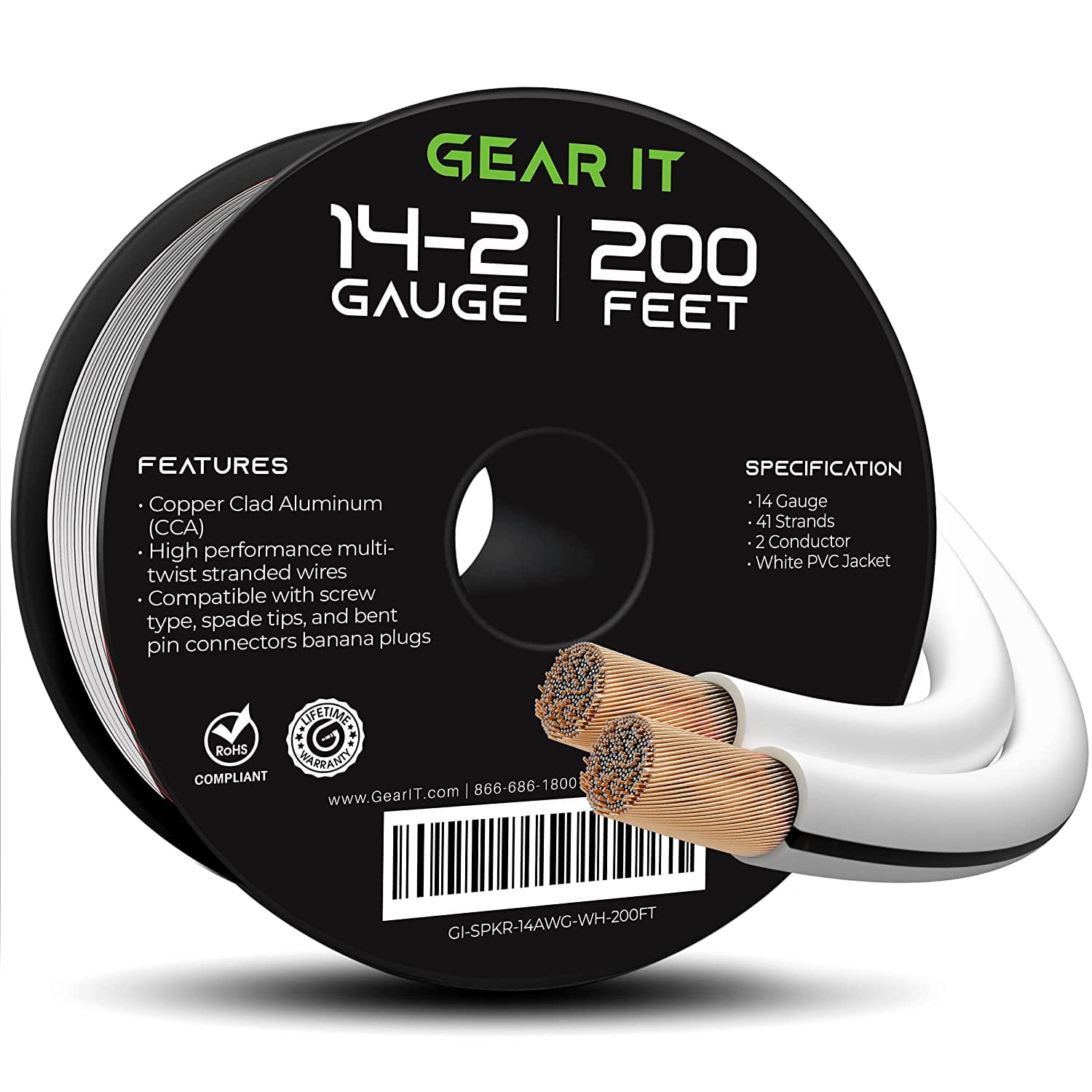 14AWG Speaker Wire, GearIT Pro Series 14 AWG Gauge Speaker Wire Cable (200 Feet / 60.9 Meters