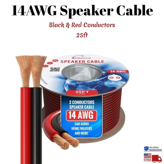 14Awg Speaker Cable 25Ft Cl3 In Wall 14/2 Gauge 2 Conductors Bulk Audio Wire New