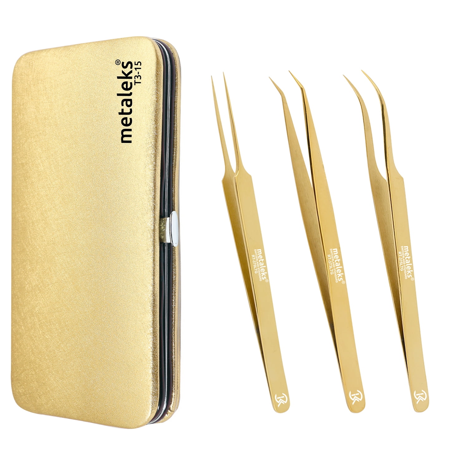 14CM Eyelash Extension Tweezers In Japanese Stainless Steel  Golden Titanium Coated With Magnetic Kit