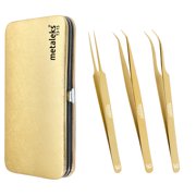 14CM Eyelash Extension Tweezers In Japanese Stainless Steel Golden Titanium Coated With Magnetic Kit