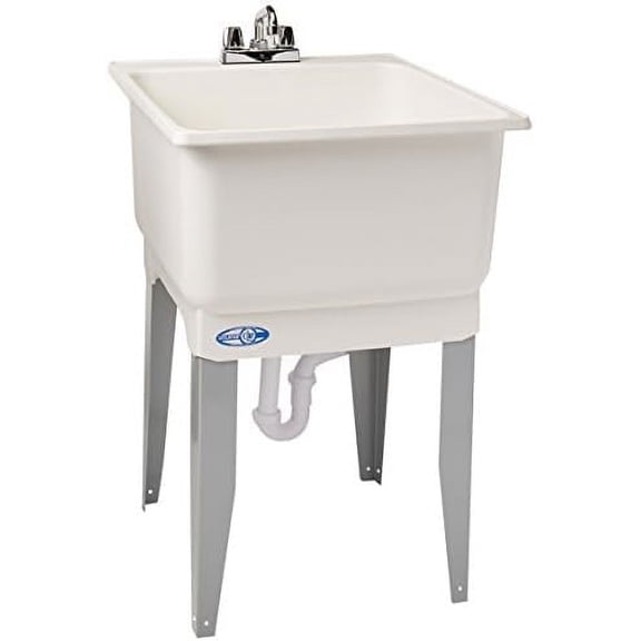 14CP Polypropylene Freestanding Tub Utility Sink with Drain and Faucet, One Size, White$$Tools & Hardware Other