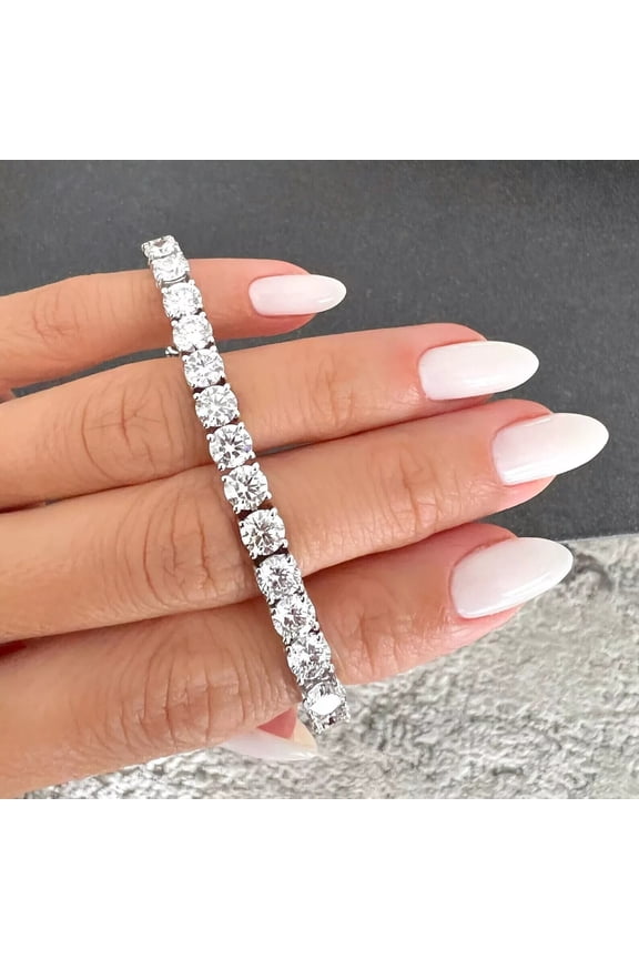 14CT Round Cut Diamond 14K White Gold Plated 4MM 7 Inch Silver Women's Tennis Bracelet