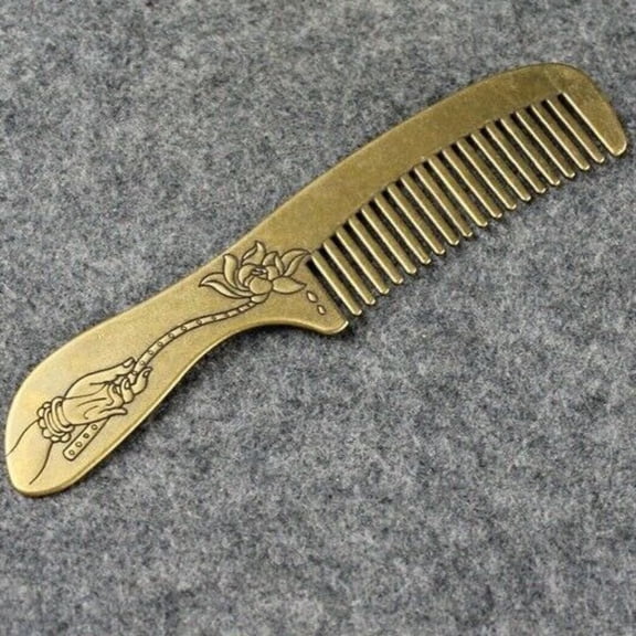 14Cm Chinese Handmade Brass Hand Lotus Pattern Care Straight Hair Comb -